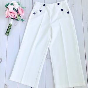 White Sailor Pants Wide Legs Ankle Length